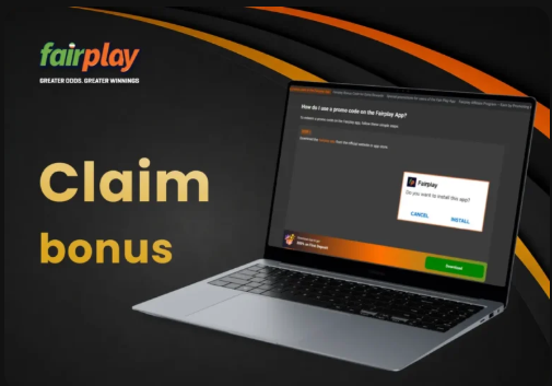 FairPlay bonus claim process displayed on a laptop for a newly registered user.